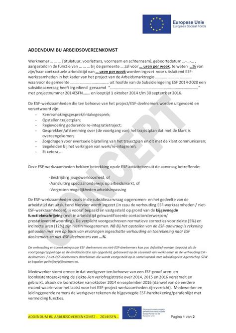 PDF Voorbeeld Addendum Bij Een Arbeidsovereenkomst PDF Document