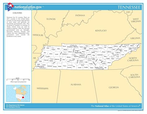 Tennessee State Counties w/Cities Laminated Wall Map - US