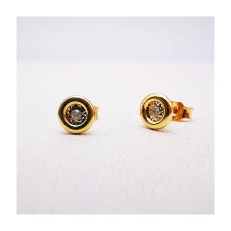 Boucles D Oreilles Puces Diamants 2 X 0 02 Ct Or Jaune 750 18 Carats