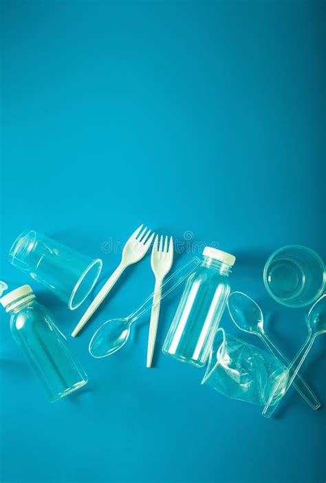 Single Use Plastic Bottles Cups Forks Spoons Concept Of Recycling