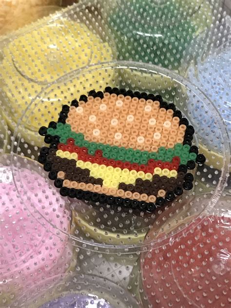 Cheese Burger Food Hama Beads Pixel Art In Hama Beads Patterns