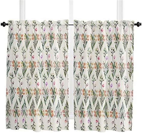 Country Rustic Flower Window Curtains 72 Inches Long Set Of 2 Panels Rod Pocket Kitchen Curtains