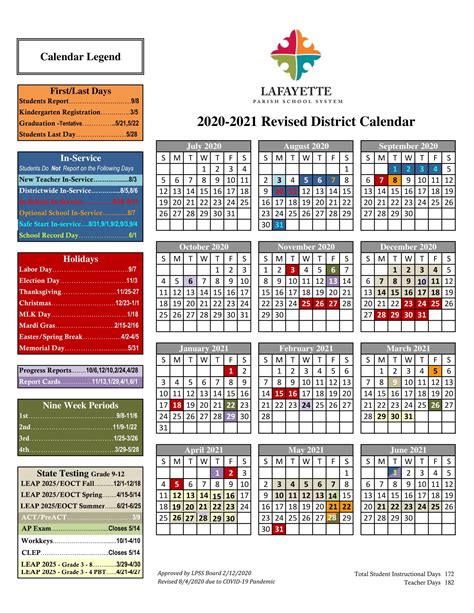 Lafayette Parish Calendar - Printable Word Searches