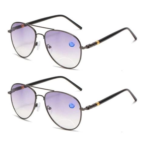 2 Pairs Of Fashion Bifocal Gunmetal Reading Sunglasses For Men And Women Gradient Gray Aviator