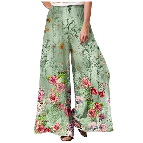 Vsssj Womens Casual Pants Plus Size Fashion Floral Print Elastic Waist