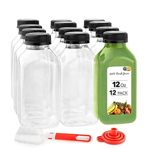 12 Oz Juice Bottles With Caps For Juicing 12 Pack Reusable Clear