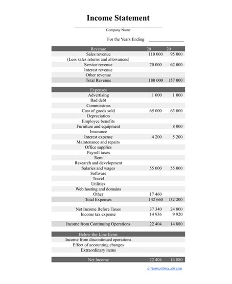 Basic Income Statement Template Download Printable Pdf Templateroller