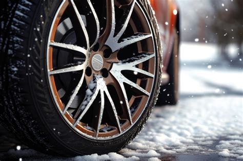 Premium AI Image Winter Snowy Car Tires In The Snowing Winter Season