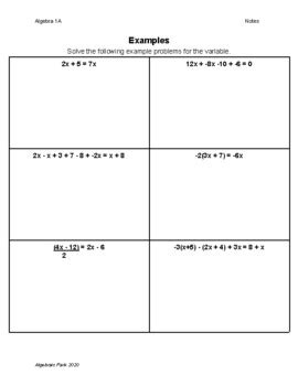 Multi Step Equation Guided Notes By Algebraic Park TPT