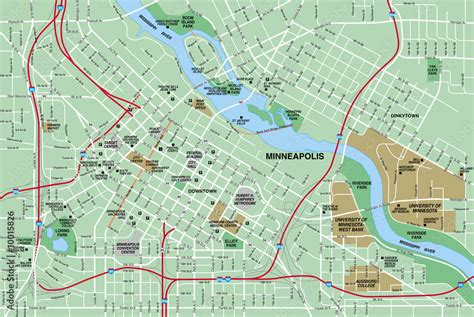 Downtown Minneapolis City Map Stock Illustration | Adobe Stock