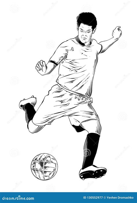 Hand Drawn Sketch of Soccer Player in Black Isolated on White ...