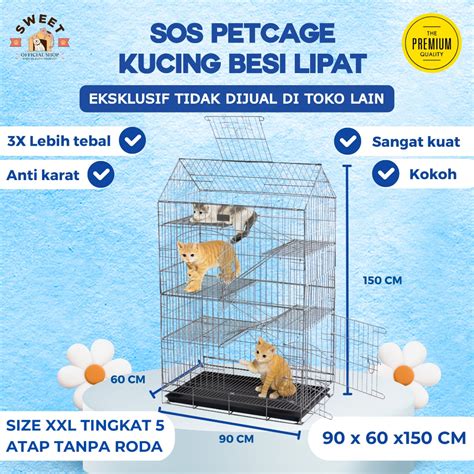 Jual SOS PET CAGE KANDANG KUCING TINGKAT 5 MODEL ATAP RUMAH SIZE XXL