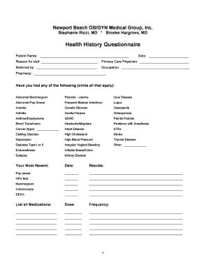 Fillable Online Nbob Health History Questionnaire Sa S Patientpop