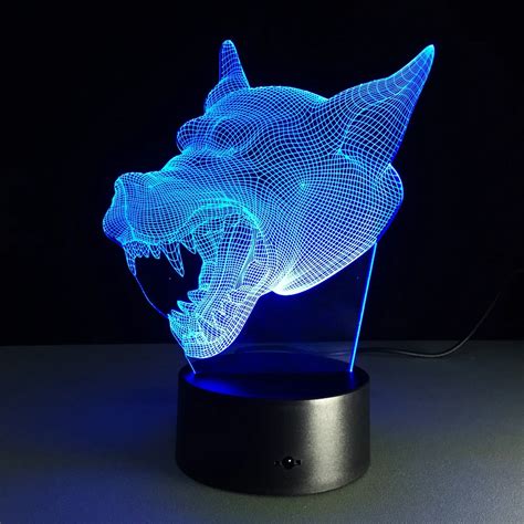 3D Lamp 7 Color Wolf Led Night Lamps for Kids Touch Led USB Table ...