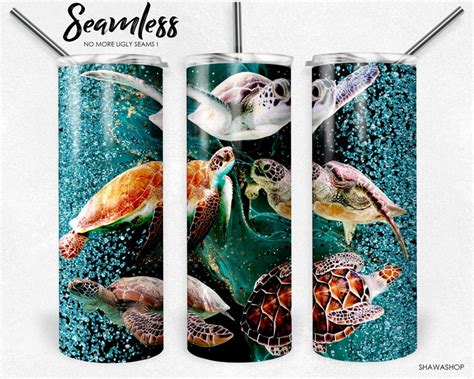 Glitter Sea Turtles Tumbler Wrap 20 Oz Skinny Tumbler Etsy