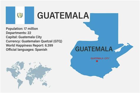 mapa de guatemala muy detallado con bandera capital y pequeño mapa del