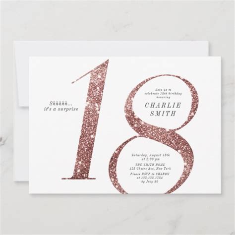 Modern Minimalist Rose Gold Glitter 18th Birthday Invitation Zazzle