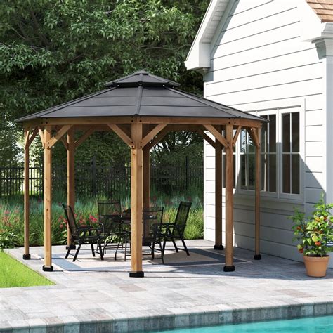 Sunjoy 13 Ft W X 13 Ft D Patio Cedar Framed Octagonal Gazebo Steel 2