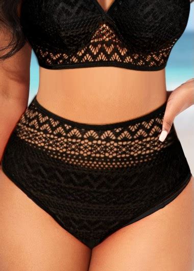 High Waisted Black Lace Stitching Bikini Bottom Modlily USD 13 98