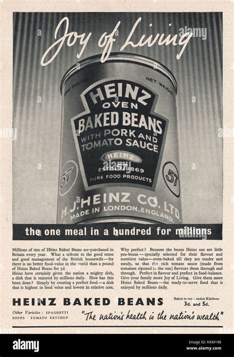 1937 Uk Magazine Heinz Baked Beans Advert Stock Photo Alamy