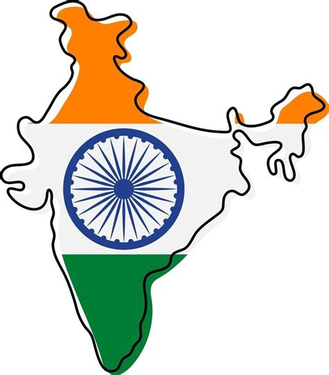 Stylized outline map of India with national flag icon. Flag color map ...