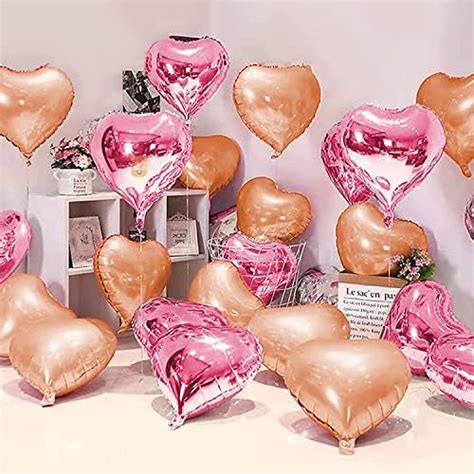 Buy Just Party 5 Pcs Gold Pink 18 Inch Heart Shape Foil Balloons With