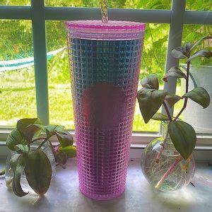 Starbucks Kitchen Starbucks Venti Blue Pink Grid Cold Cup Tumbler