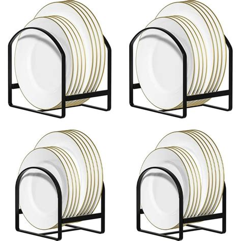 SUNFICON 4 Pack Dish Storage Rack, Large & Small Plate Stand, Non-Slip ...