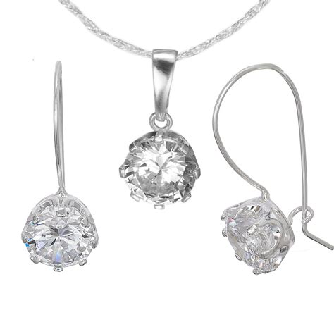 Silver Jewelry Sets Pendant And Earrings Cubic Zirconia Etsy Uk