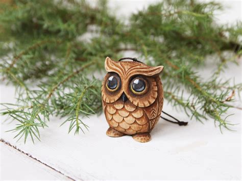 Carved Owl Ornament Owl Lover Gift Christmas Ornaments Wood Carving