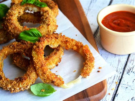 Mozzarella Stuffed Crispy Baked Onion Rings Recipe