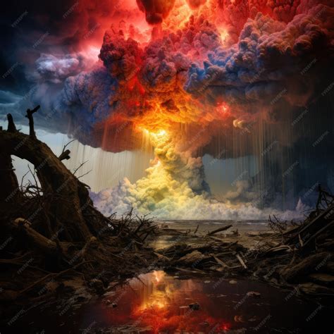 Premium AI Image | a volcano explosion with clouds and water