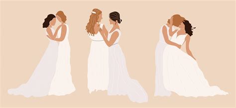 Set Of Lesbian And Gay Newlywed Couples Vector Flat Illustration