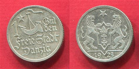 Danzig Freie Stadt Free City 1 Gulden 1923 Kogge Silber Vz Kl Kr MA