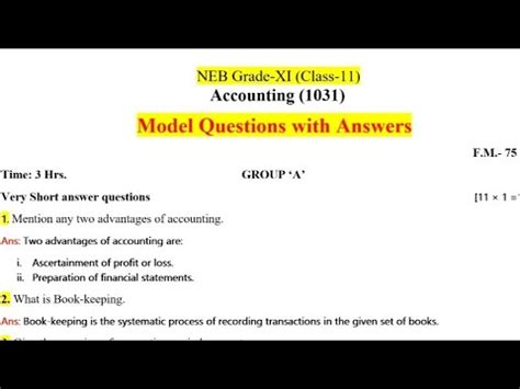 Account Model Question With Answer Class 11 Full Solution