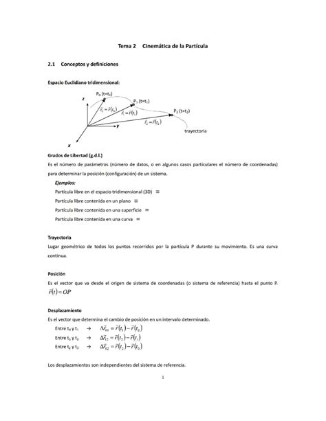Cinetica De La Particula Tema 2 Cinemática De La Partícula 2 Conceptos Y Definiciones Espacio