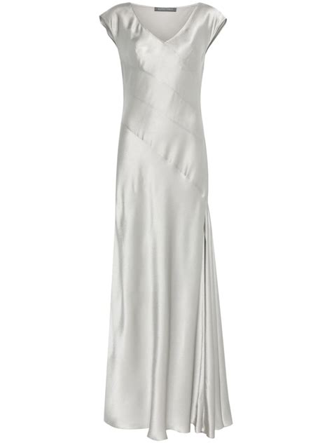 Alberta Ferretti Satin Maxi Dress Grey Farfetch