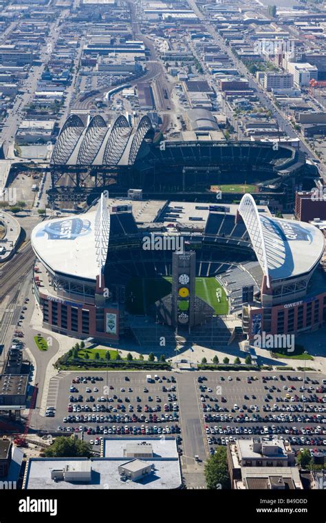 Qwest Field stadium and parking lot Seattle USA with safeco field in ...