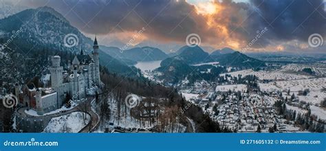 Aerial View of the Neuschwanstein Castle or Schloss Neuschwanstein on a ...