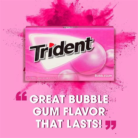 Trident Bubblegum Sugar Free Gum 12 Packs Of 14 Pieces 168 Total Pieces Bubble Gum