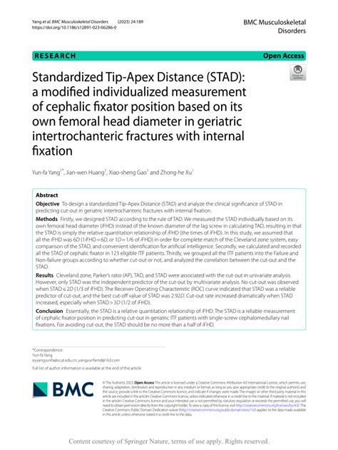 Pdf Standardized Tip Apex Distance Stad A Modified Individualized