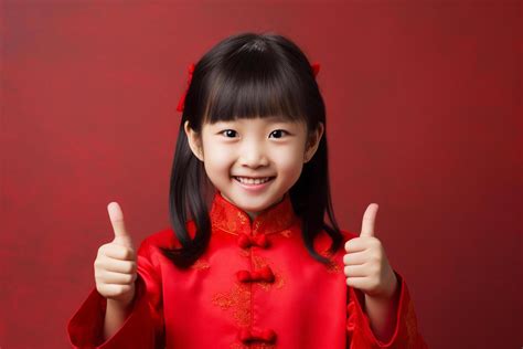 Ai Generated Chinese New Year Young Girl Thumbs Up And Smile With