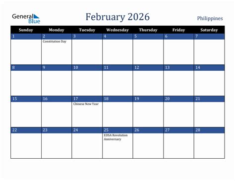February 2026 Monthly Calendars With Philippines Holidays