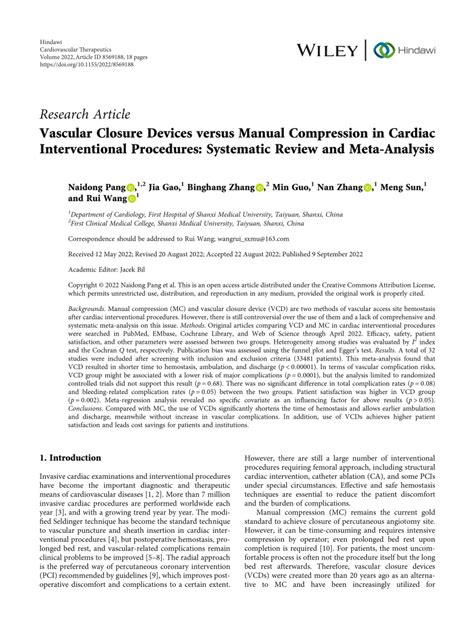 Pdf Vascular Closure Devices Versus Manual Compression In Cardiac