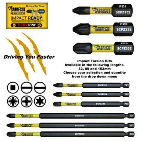 SabreCut Mixed Impact Driver Screwdriver 32 50 65 89 152mm Bits HX PH