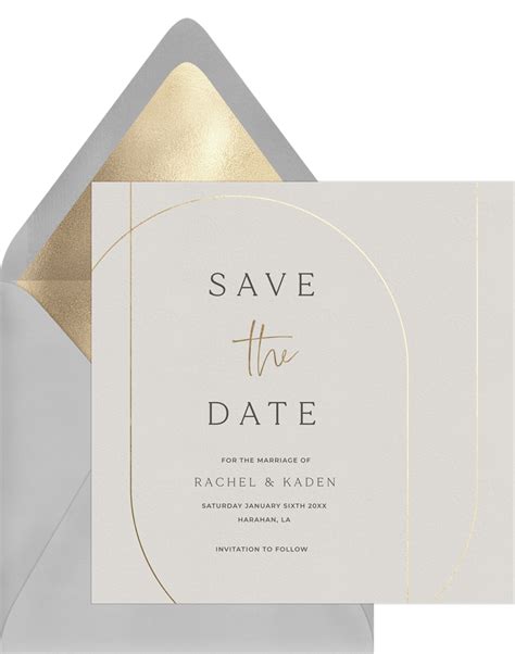 Shifted Arches Save The Dates In Creme Greenvelope