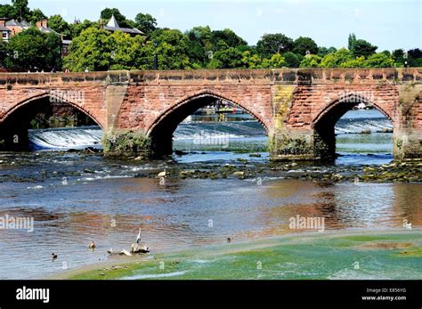 View Of Old Dee Bridge Along The River Dee Chester Cheshire England