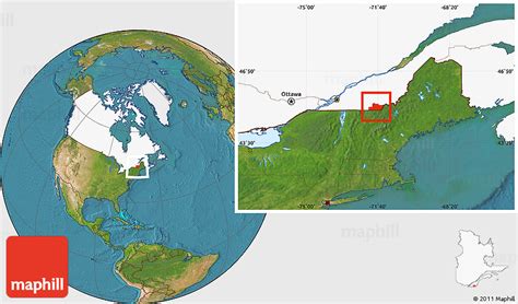 Satellite Location Map of Coaticook, highlighted country