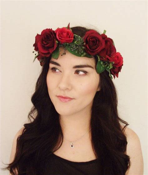 Red Rose Berry Leaf Floral Crown Floral Headband Flower Crown