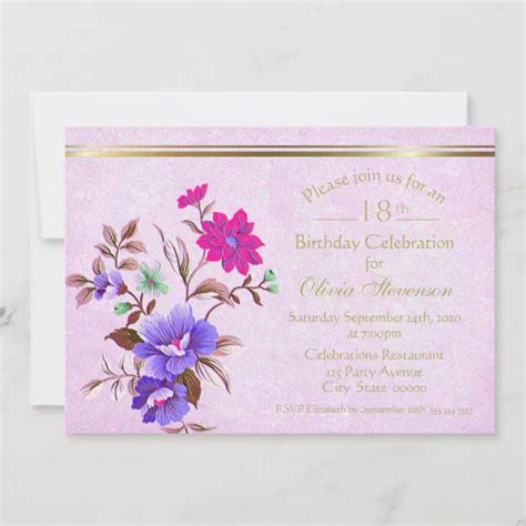 Rustic Pink Purple Floral 18th Birthday Party Invitation Zazzle